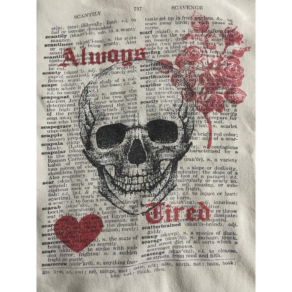 Crewneck Sweatshirt Womens Size Medium Off-White Always Tired Skull Graphic - Picture 2 of 3